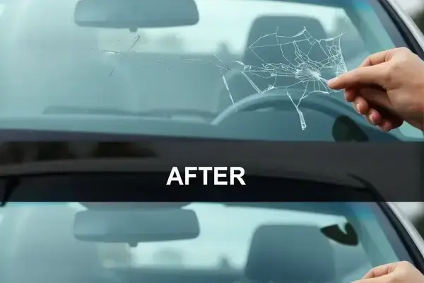 Windshield repair before and after